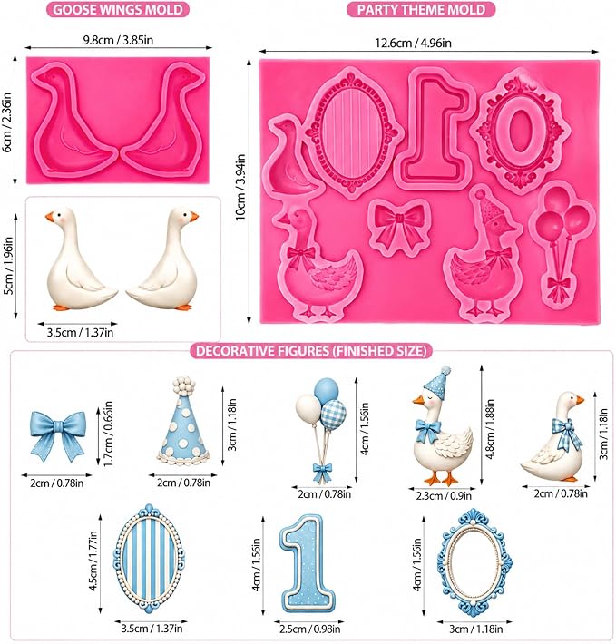 One Silly Goose Birthday Chocolate Fondant Molds Silicone, First Birthday | Silicone Chocolate Candy Mould, for Baby Shower Party 1st Birthday, Cake, Cupcake Decorations, Kitchen Crafts Baking Supplies - Image 4