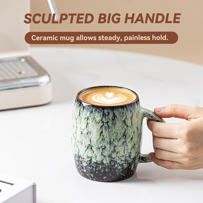 Sage Nebula Ceramic Coffee Mug - 14 oz Unique Mug with Large Handle, Barrel Cute Mug for Women Men, Coffee Cup Gift for Home Office - Image 7