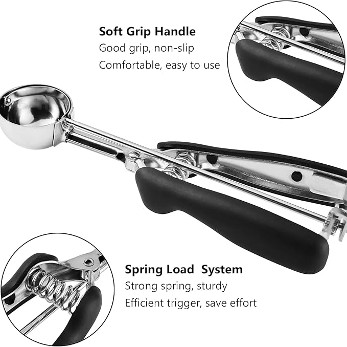 Small Cookie Scoop 1 Tbsp, Cookie Dough Scoop, 1 Tablespoon Cookie Scoops for Baking, Melon Baller, Comfortable Grip, Non-Slip, Smooth Release and Dishwasher Safe