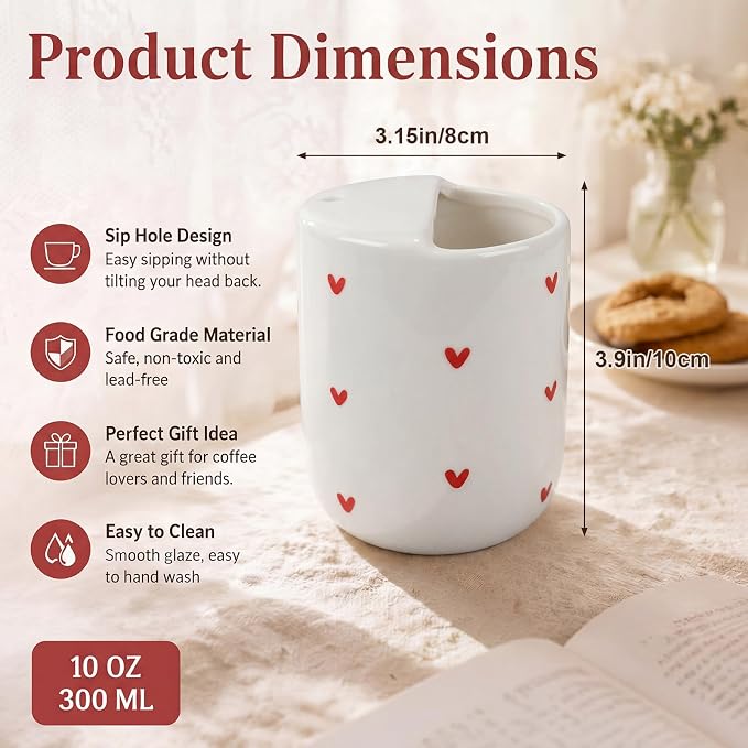 Ceramic Mug with Sip Hole 10 oz Novelty Red Heart Ceramic Coffee Mug Hand Painted Travel Mugs Heat Resistant Non Slip Built in One Lid Handcraft Mugs for Coffee Lovers Appreciation Gift - Image 2
