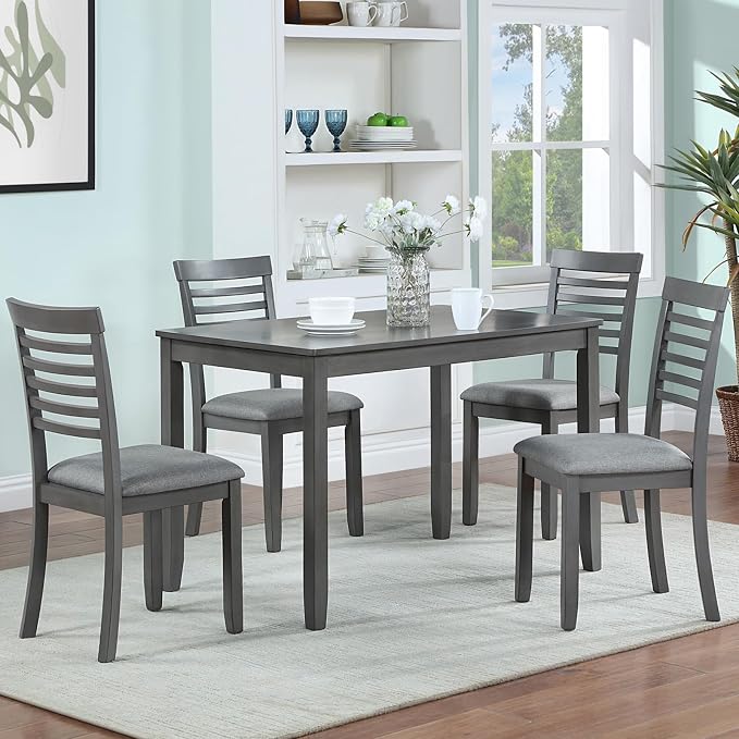 5-Piece Dining Table Set for 4, Kitchen Dining Table with 4 Soft Cushioned Solid Wood Chairs, Ideal for Home or Restaurant Use.(Gray_Medium) by Augabam