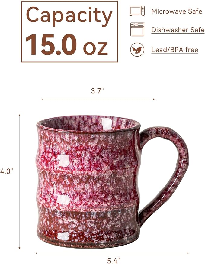 Unique Reactive Glaze Cherry Red Ceramic Coffee Mug - 15 oz Large Coffee Cup M-HY025-43-ZJYHH - Image 8