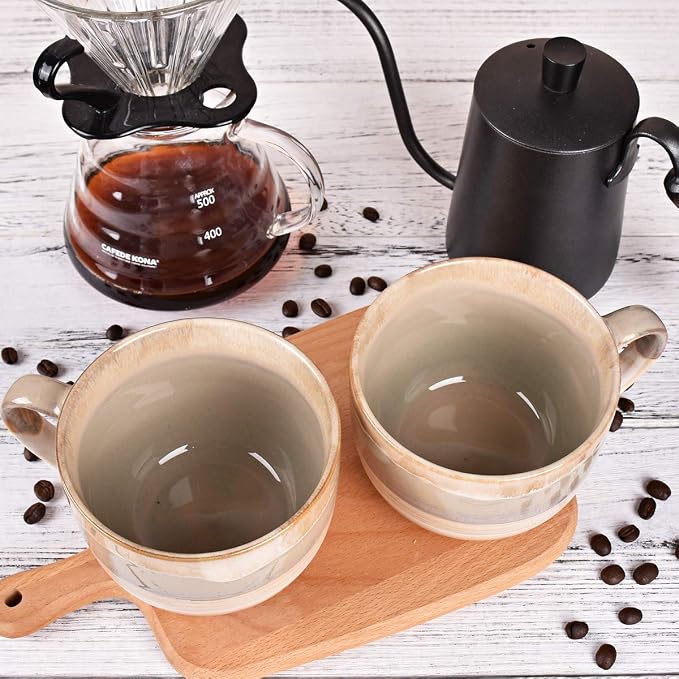 Bosmarlin Large Ceramic Coffee Mug Set of 2, Stoneware Jumbo Latte Mugs for Office and Home, 16 Oz, Dishwasher and Microwave Safe(Brown Grey, 2) - Image 6
