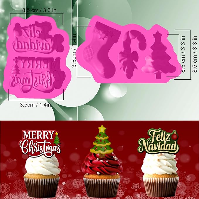 Christmas Silicone Molds Set – Tree, Stocking, Candy Cane & Holiday Phrases – Christmas Candle Molds,chocolate mold, Soap Molds, Wax Melts – Food-Grade Silicone – Reusable & Flexible