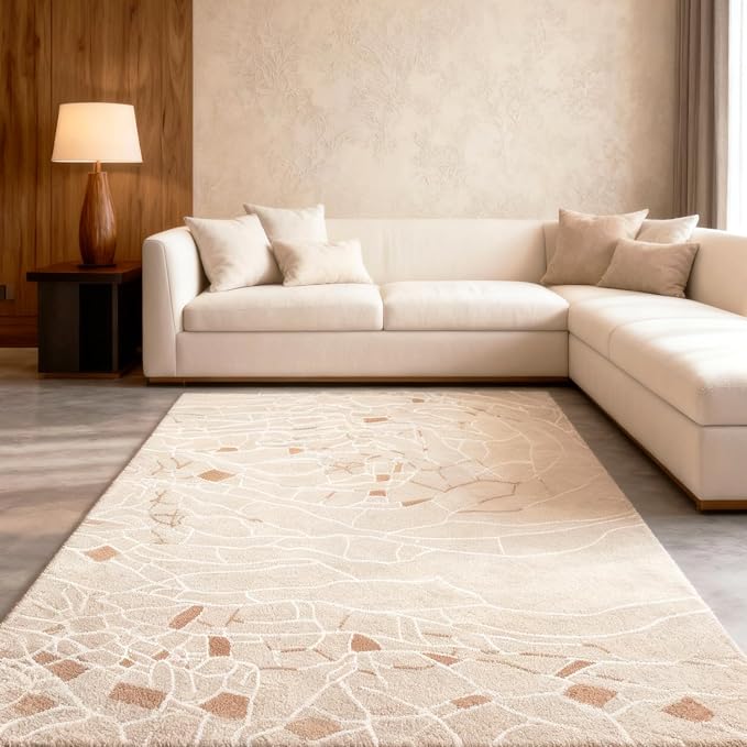 5x7 Area Rug, Machine Washable Living Room Rug - Non-Slip Low Pile Accent Rug for Bedroom, Pet Friendly, Modern Vintage Geometric Design - Image 3