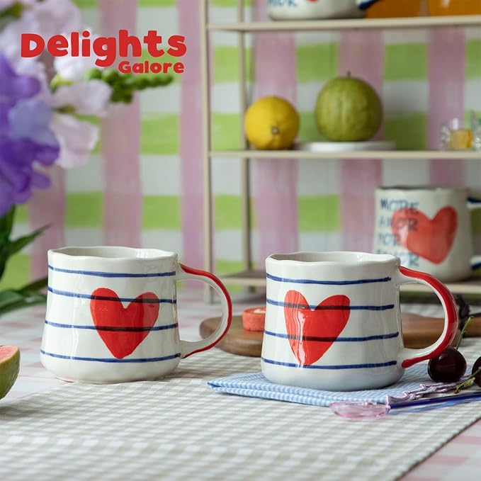 Unique Coffee Mug Gift Set of 4 - Cute 16oz Ceramic Cups with More Amor Por Favor Heart Art, Colorful Handle Tea Mugs, Ideal Birthday or Housewarming Gift for Women & Coffee Lovers - Image 7