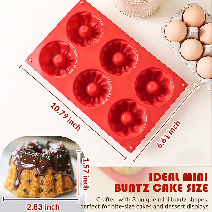 HKNMTT 2Pcs Mini Buntz Cake Pan 6-Cavity Non Stick Baking Molds 3 Shaped | Food-Grade & BPA Free Silicone, Oven Safe, for Baking Cakes, Jelly, Brownie - Image 5
