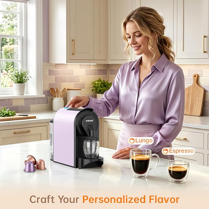 CHULUX Bafè-Pro 20Bar Espresso Coffee Machine for Fast Extraction, Lavender | 1400W Rapid Heating, Espresso Lungo Buttons, Used Capsule Drawer, Auto-Eject System, 24oz Removable Reservoir, Mini Footprint - Image 4