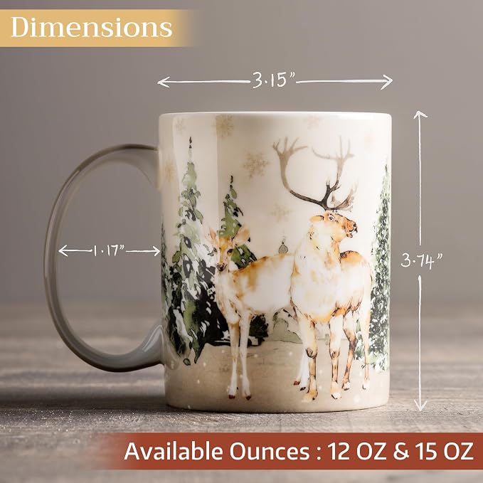 Maison d' Hermine Coffee Mug with Handles Tea Cups (12 Ounce, Pack of 1) | Fine Bone China Coffee Mugs for Hot Beverages Cappuccino Latte Home Hotel Spring Summer -Deer In The Woods - Forest Deer - Image 4