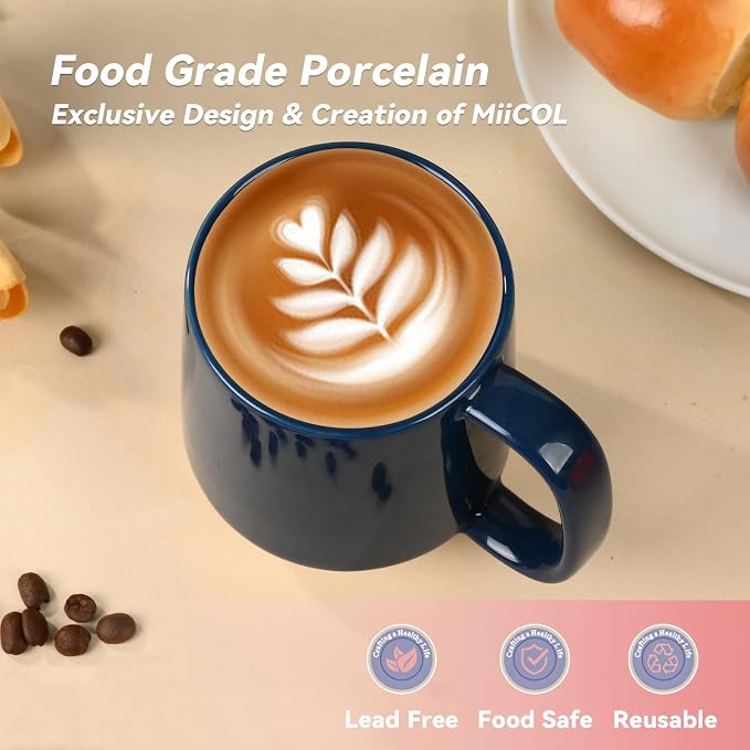 Miicol Ceramic Coffee Mug, 16 oz Large Coffee Cup, Tea Mug with Handle, Flat Bottom Mug for Men, Women, Office, Microwave and Dishwasher Safe, Multi-Color, Deep Ocean Blue - Image 4