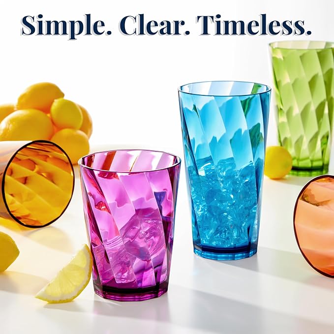 US Acrylic Optix Plastic Reusable Drinking Glasses (Set of 16) 14oz Rocks & 20oz Water Cups in Jewel Tone Colors | BPA-Free Tumblers, Made in USA | Top-Rack Dishwasher Safe - Image 6