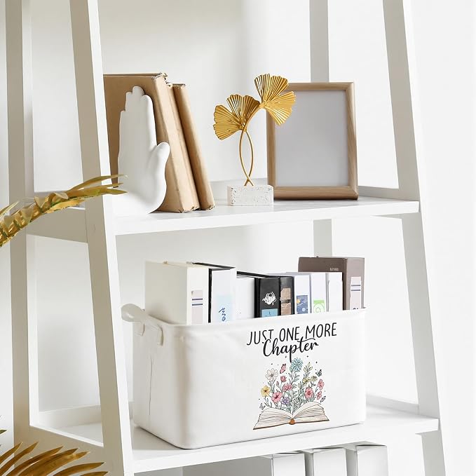Marsui Book Lover Gifts Just One More Chapter Book Storage Basket to Be Read List Storage Bin Bookish Accessories Bookworm Gift for Club Members Student Teacher Reading Accessories - Image 4