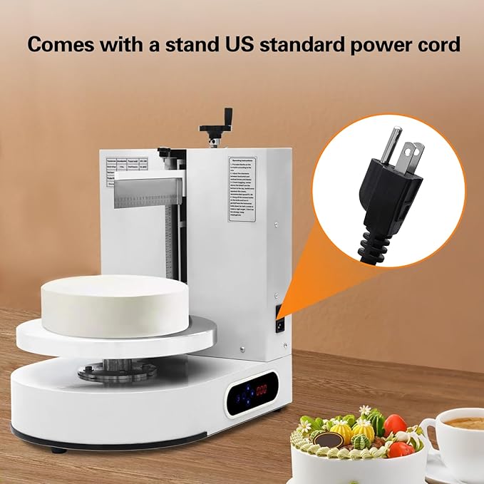 Cake Icing Machine 200W Auto Cream Spreading Machine w/LED Display, Horizontal & Vertical Spatula Adjust, Professional Cake Decorating Machine Frosting Turntable for 4-12 Inch Cakes (White)