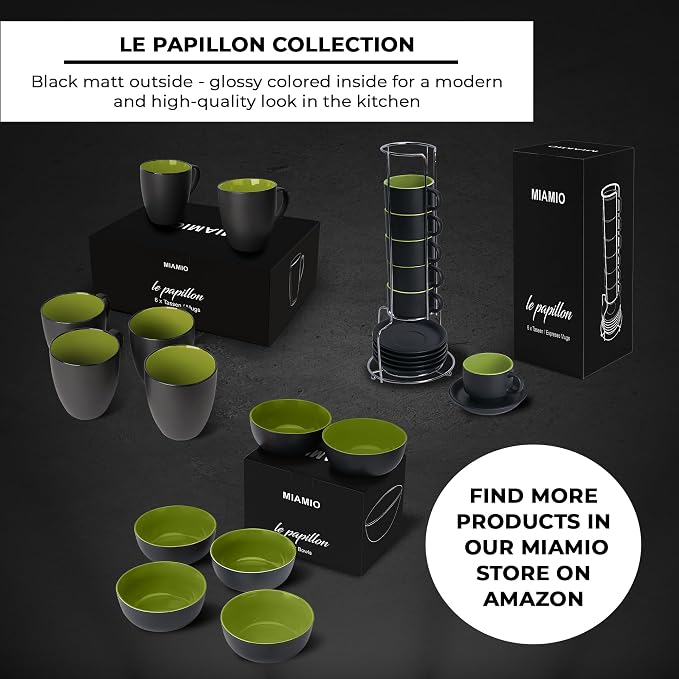 MIAMIO - Coffee Mugs Set of 6 (12 oz) - Le Papillon (Green) - Modern Home | Ceramic coffee mugs for coffee, cappuccino and tea, 12 oz for everyday use - dishwasher safe - practical for daily use - Image 7