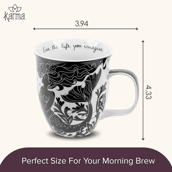 Karma Gifts 14 oz Black and White Boho Mug Mermaid - Cute Coffee and Tea Mug - Ceramic Coffee Mugs for Women and Men - Image 5