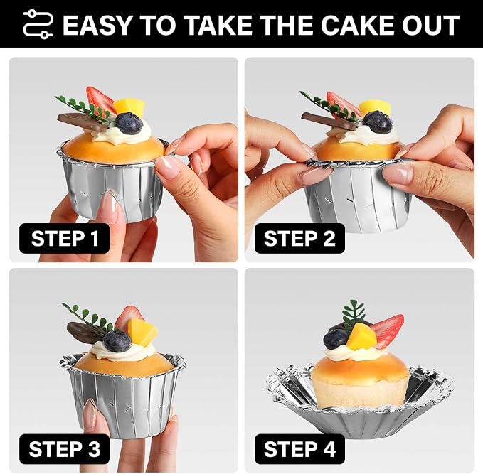EUSOAR Aluminum Foil Silver Cupcake Liners, 50Pcs Disposable Muffin Liners, Baking Cups, Aluminum Cupcake Tip Pan Ramekin Holders, Little Pudding Cups - Image 4