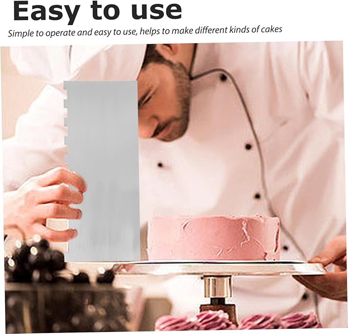 Cake Scraper 2Pcs Stainless Steel Cake Smoother Double-Sided DIY Icing Smoother 4 Pattern Scraper Kitchen Bakery Decorating Tools