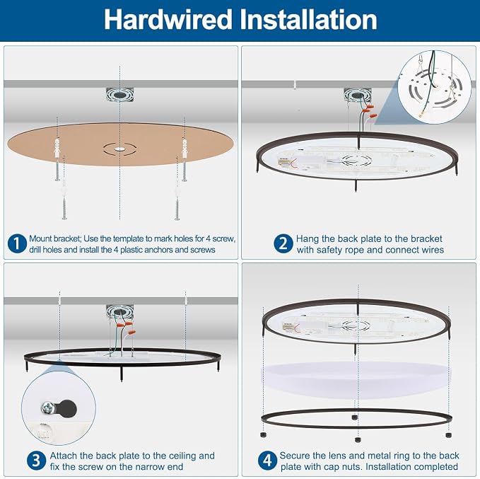 DAKASON 24Inch Oval LED Kitchen Ceiling Light Flush Mount, 40W Big LED Light Fixture Ceiling for Living Room, 3500K/4000K/5000K Dimmable, Modern for Dining Room/Laundry, Oil Rubbed Brown - Image 6