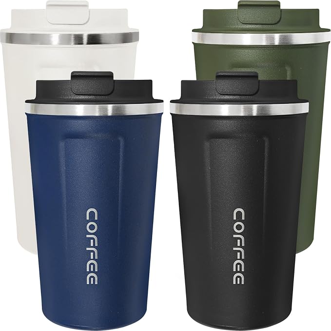 4 Pack Travel Coffee Mug 17oz Insulated Coffee Cup with Lid, Reusable Thermal Coffee Cup Stainless Steel Coffee Tumbler to Keep Hot & Cold Drinks for Car, Daily, Travel and Gifts, Multicolor by Unknown