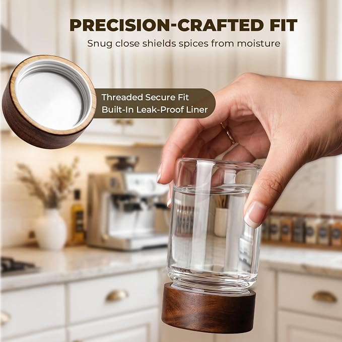 4 Pack 8 oz Glass Spice Jars with Wooden Lids, Tall Small Mason Jars with Airtight Acacia Wood Lid, Empty Clear Containers for Herb, Seasoning, Sprinkles & Pantry Organization - Image 6