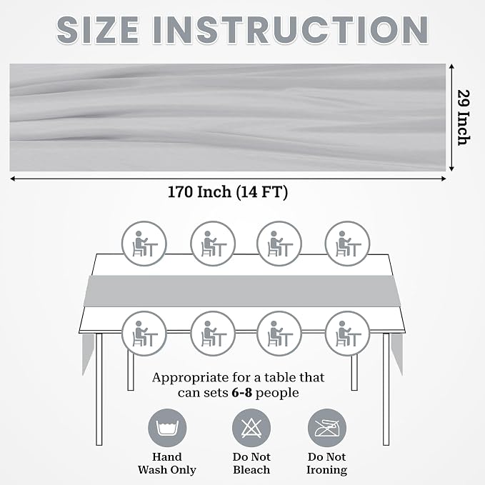 Pack of 5 | Grey | 14ft Chiffon Table Runner 29x170 Inches Long Romantic Rustic Sheer Gauze Runner for Wedding Bridal Shower Birthday Banquets Engagement Spring Easter Boho Decorations - Image 3