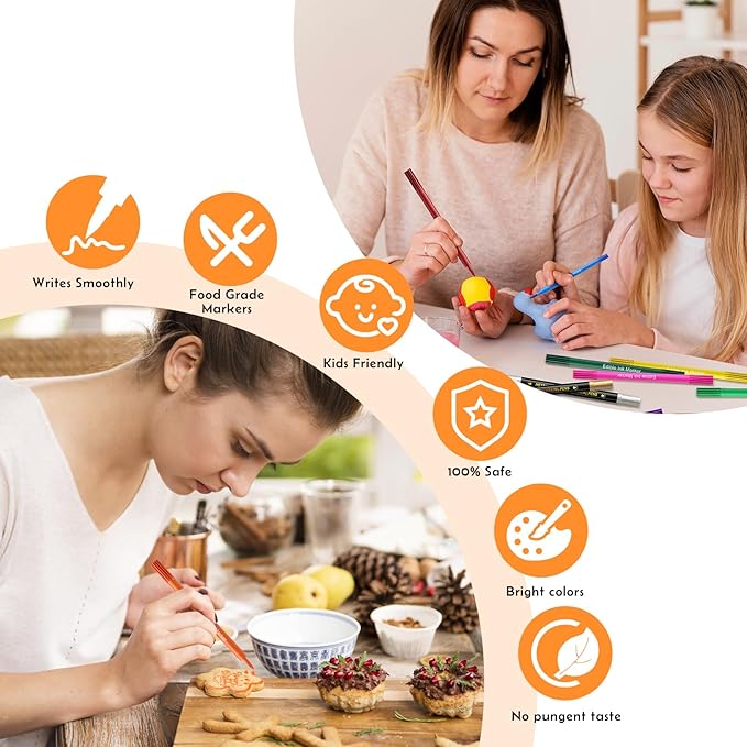 Jewem Edible Markers for Cookie Decorating,14 Pcs Food Coloring Pens, Double Side Food Grade Pens with Fine & Thick Tip for Decorating Fondant, Cakes, Cookies, Easter Eggs, Frosting, Macaron, Halloween, Christmas