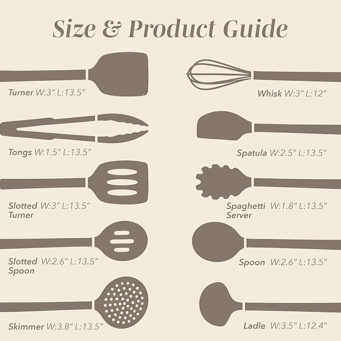 COOK WITH COLOR Silicone Cooking Utensils, Kitchen Utensil Set, Easy to Clean Silicone Kitchen Utensils, Cooking Utensils for Nonstick Cookware, Kitchen Gadgets Set, 10 Pieces, Brown - Image 6