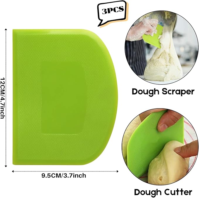 SURDOCA Dough Scraper Bench Scraper - 3P 4.7x3.7" Plastic Flexible Bowl Scraper, Sharp Edge & Angles Cake Scraper. Non-Slip Bakeware Decorating Tools Sculpting & Modeling Tools - Pink+White+Green