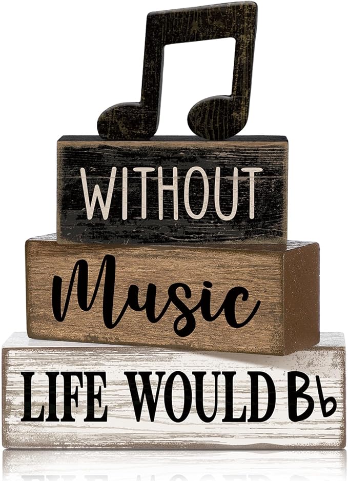 Moucuny 4 Pcs Music Notes Decor Wooden Centerpiece Musicical Party Decoration Musical Notes Theme Tiered Tray Table Signs, Farmhouse Wood Book Stack Decor Office Accessories for Music Home Room Gift by Moucuny