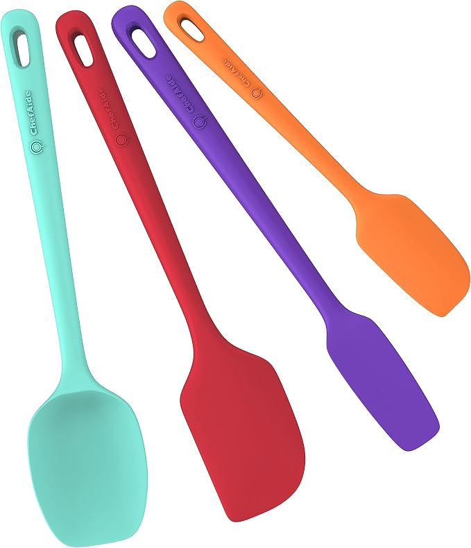 ChefAide 4 Pieces Silicone Spatula Set, Food Grade Rubber Spatula, Upgrade Strong Handle with Ergonomic Grip, Heat Resistant for Nonstick Cookware, Cooking by ChefAide