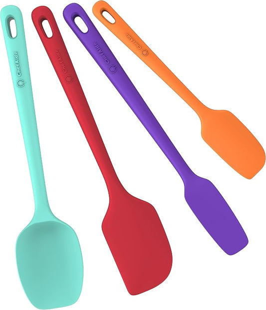 ChefAide 4 Pieces Silicone Spatula Set, Food Grade Rubber Spatula, Upgrade Strong Handle with Ergonomic Grip, Heat Resistant for Nonstick Cookware, Cooking by ChefAide