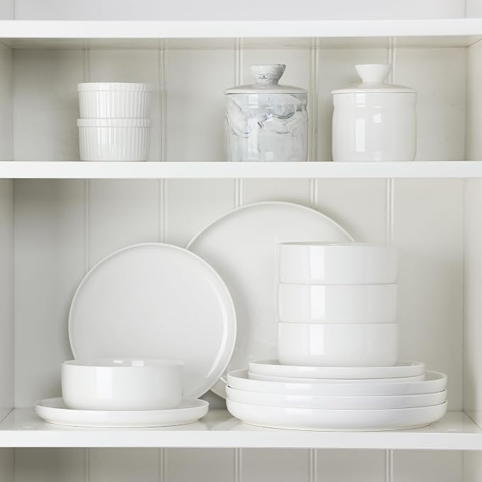 MALACASA Plates and Bowls Sets, 12 Pieces Porcelain Dinnerware Sets Dishware Sets Chip Resistant Ceramic Dish Set Dining Dinner Ware Service for 4, White, Series LUNA - Image 6