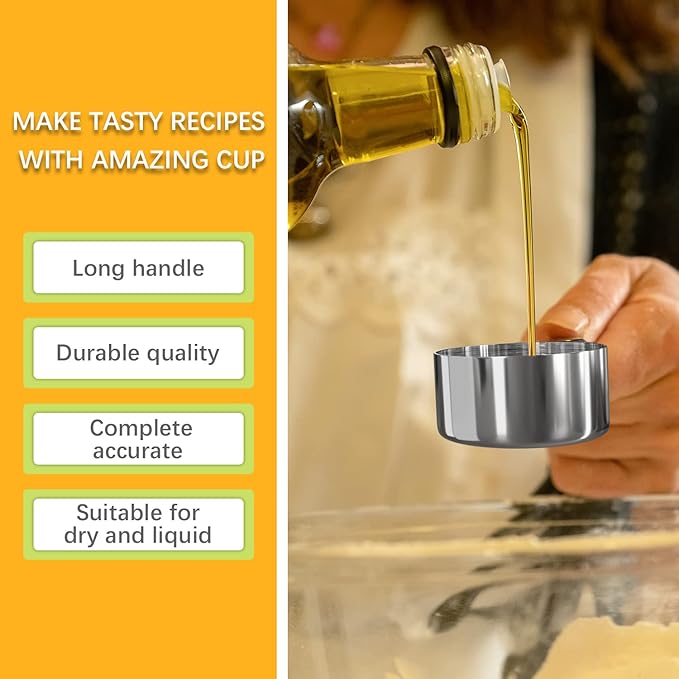 2PCS 1/4Cup (59ml, 2oz) Single Measuring Cup with Black Silicone Grip, Stainless Steel Individual Measure Scoop Only