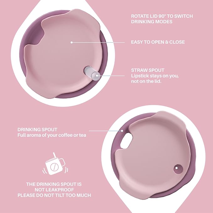 Ideus 14 oz Insulated Coffee Mug with Handle and Lid, Double Wall Stainless Steel Vacuum Thermal Coffee Mug, Travel Coffee Cup for Home and Office, Light Pink - Image 4