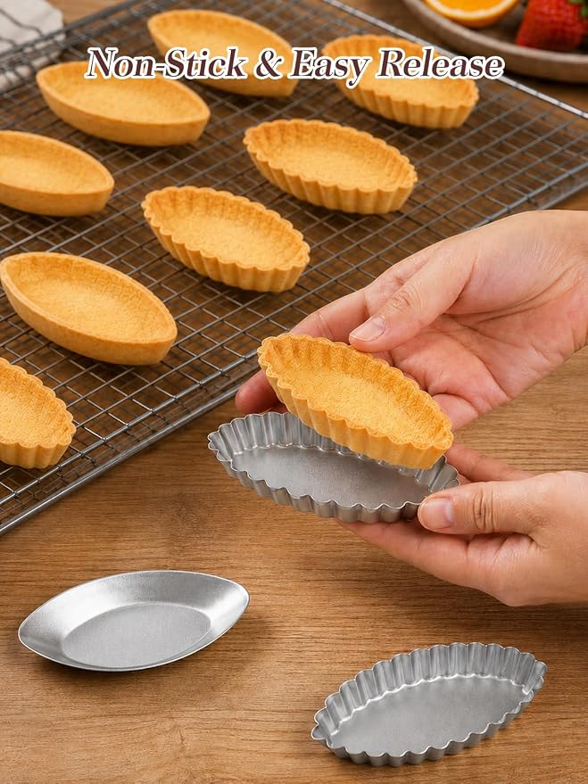 20Pcs Boat Egg Tart Molds for Baking, Fluted Aluminum Tart Pans, M | Non-Stick Barquette Tartlet Pie Shell Pans Tins Reusable Mini Quiche Pie Tray Cookie Molds Frech Dessert - Image 4