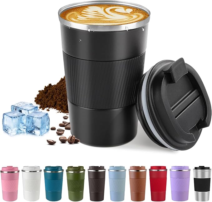 Vacuum Insulated Stainless Steel Travel Coffee Mug,Leak Proof Cup with Lid | 304 stainless steel mug with vacuum insulation, leak proof lid, silicone grip and car cup holder friendly design by SPLMIFA