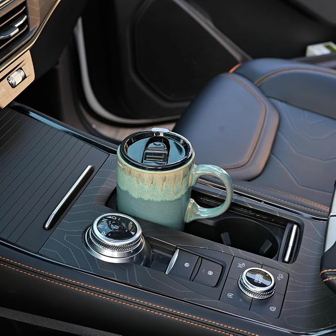 Bosmarlin Ceramic Travel Coffee Mug with Handle and Lid, 18 oz, Portable Coffee Cup for Car Cup Holder, Microwave and Dishwasher Safe, Reactive Glaze (Peacock Blue) - Image 5
