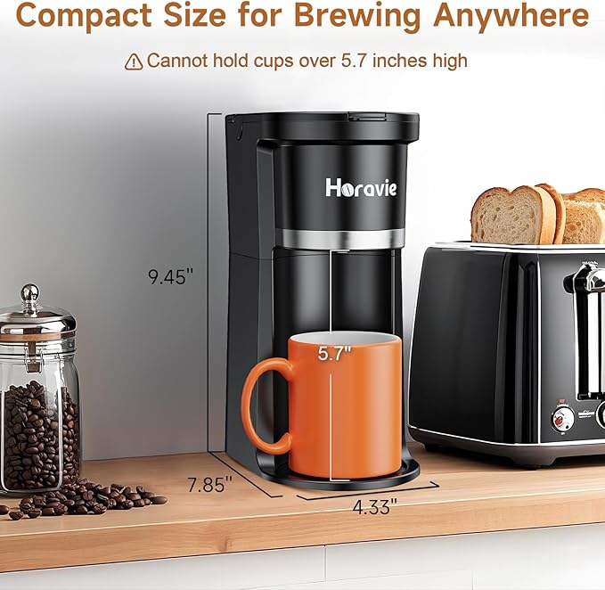 Small Single Serve Coffee Maker, One Cup Coffee Machine for K-Cup & Grounds | Portable Pod Coffee Maker, Fast Brew, 6 to 12 oz. Brew Sizes, One Button Design, Easy for Elder to Use, Space Saving, Black - Image 7