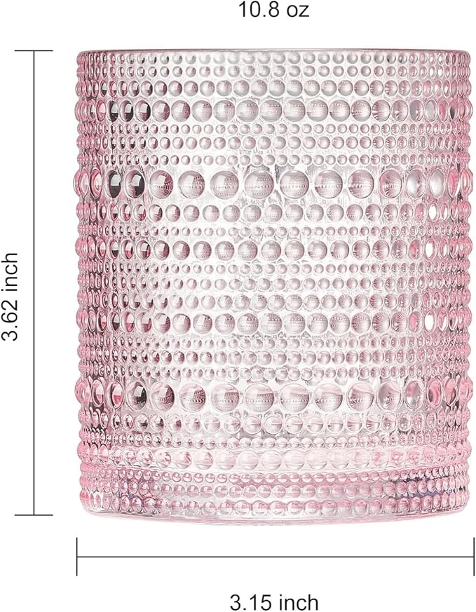 Khen Hobnail Beaded Highball Drinking Tumbler Glasses | Set of 6 | Pastel Pink Color, Vintage Bubble Design Whiskey Glassware, Rocks Glasses - Image 9
