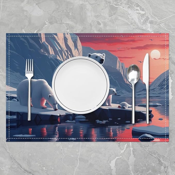 Feelyou White Bear Placemats Set of 4 12"x18" Wild Animal Placemats for Dining Table Indoor Outdoor Kitchen Rustic Cabin Country Table Mats Placemat Nature Wildlife Bear Decor Table Place Mats Qlacier - Image 2