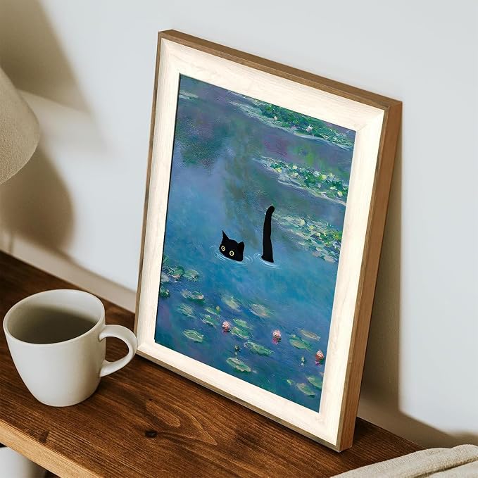 XOCUUI Cat Wall Art Monet Prints Vintage Canvas Wall Art Funny Cat in Water Lilies Posters for Room Bedroom Living Room Bathroom Wall Decor Aesthetic (Size: 11''x14'') - Image 9