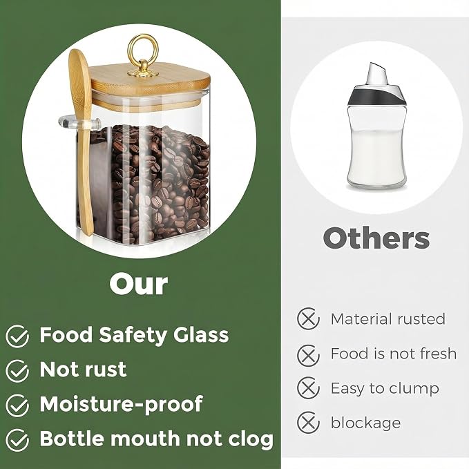 Glass Jars with Bamboo Lids and Spoons, 16 oz Glass Storage Containers | Dry Food Storage Sugar, Coffee, Nuts, Cookie, Candy, Tea, Airtight Kitchen Canisters Spice Jars - Image 4