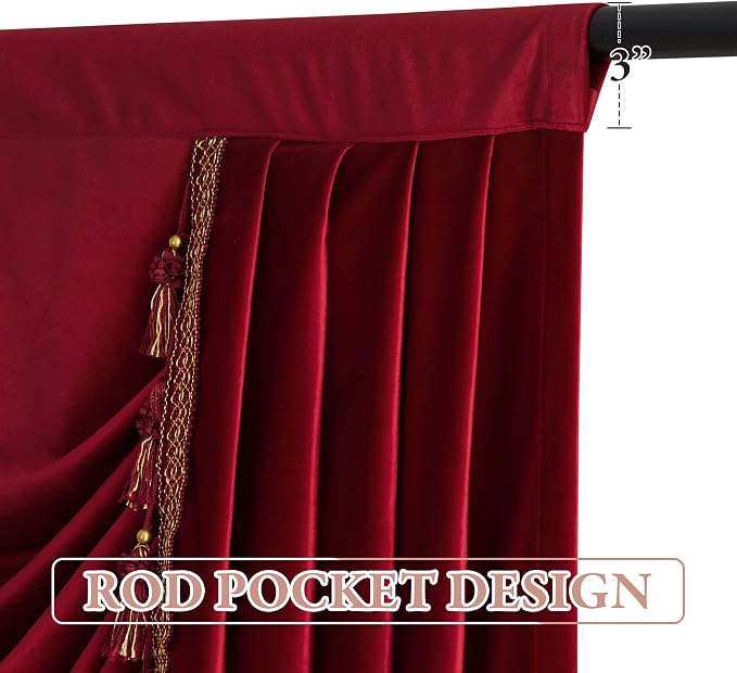 Extra Wide W98 inches Red Velvet Window Valances, 1 Panel | Christmas Window Decoration, Heavy Thick Waterfall Drapes for Theater, Tier Half Window, Dining Room - Image 2