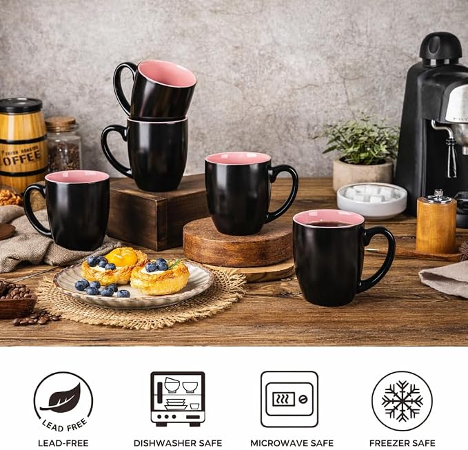GBhome 16oz Coffee Mugs Set of 6, Large Ceramic Coffee Mugs for Man, Woman, Dad, Mom, Modern Coffee Mugs Set with handle for Tea/Latte/Cappuccino/Milk/Cocoa. Dishwasher&Microwave Safe,Pink - Image 5