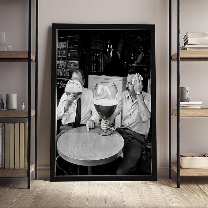 UXCBIA Men Drinking Large Beers, Vintage Black And White, Man Cave Decor Poster Canvas Poster Wall Art Decor Print Picture Paintings for Living Room Bedroom Decoration Black Frame 12x18in(30x45cm) - Image 4