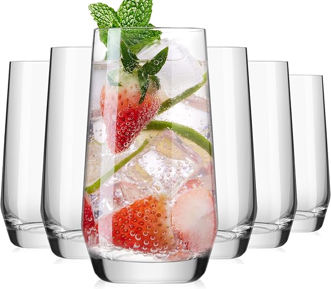 16.2oz Highball Drinking Glass Set of 6,Tall Lead-Free Crystal Water Glass by Potdoctor