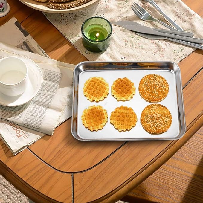Wildone Baking Sheet with Silicone Mat Set, Set of 4 (2 Sheets + 2 Mats), Wildone Stainless Steel Cookie Sheet Baking Pan with Silicone Mat, Size 9 x 7 x 1 inch, Non Toxic & Heavy Duty & Easy Clean - Image 5
