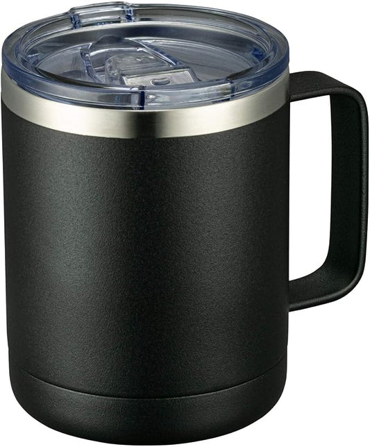 MEWAY 12oz Coffee Mug With Handle and Sliding Lid,Stainless Steel Travel Tumbler Cup with Handle,Double Wall Vacuum Insulated Camping Cup for Hot & Cold Drinks Tea (Black,Set of 1 by MEWAY