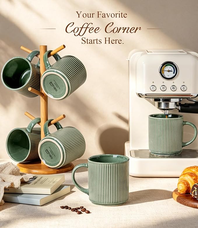 GBhome Coffee Mugs Set of 6，12 oz Coffee Cups with Handle | Cups for Latte, Tea, Cocoa & Milk, Ideal for Daily Use & Gifts, Microwave & Dishwasher Safe, Dark Green - Image 6