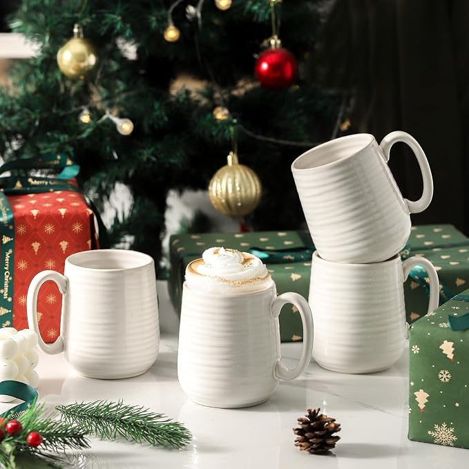 HASENSE Coffee Mugs Set of 4, 15 Ounce Porcelain Latte Mug Set with Handle for Morning Coffee Tea and Cocoa, Ceramic Coffee Cups with Unqiue Glaze for Men, Women, Plain - Image 4